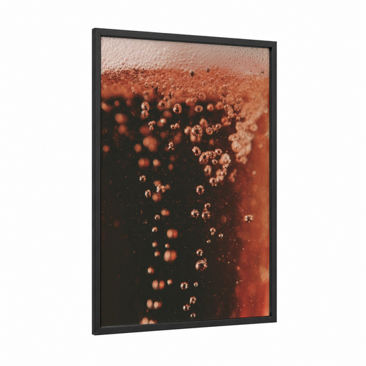 Rosé Wine Bubbles framed rose wine print — black wood frame — rose gold and black and red palette