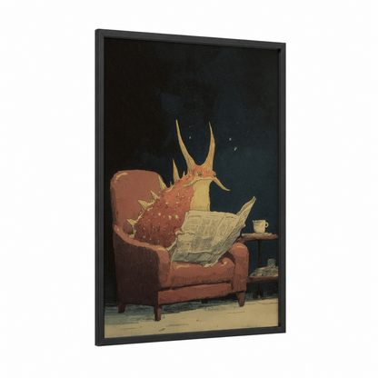 Reading Nudibranch framed art print — black wood frame — russet and dark blue palette