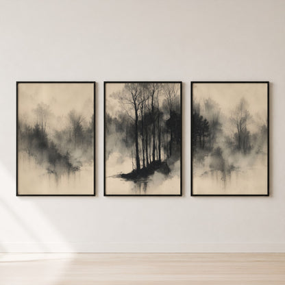 Misty Forest Triptych Set Wall Art — set hero