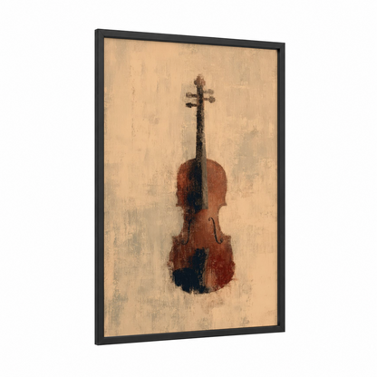 Vintage Violin framed art print — black wood frame — russet and beige palette