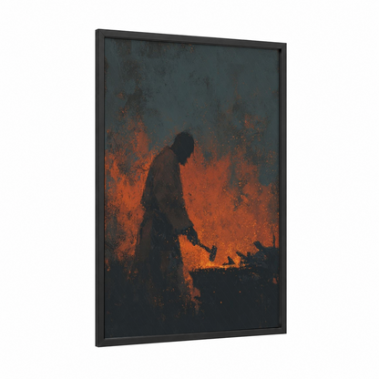 Inferno Orc framed art print — black wood frame — black and red and orange palette