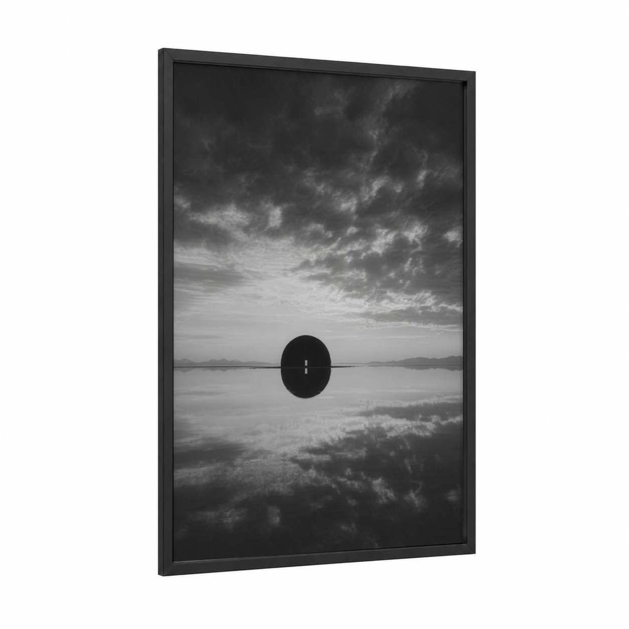 Solitary Dome framed art print — black wood frame — black and white and gray palette