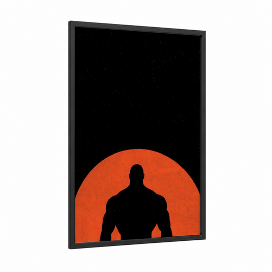 Strength Silhouette framed bodybuilding print — black wood frame — black and pumpkin palette