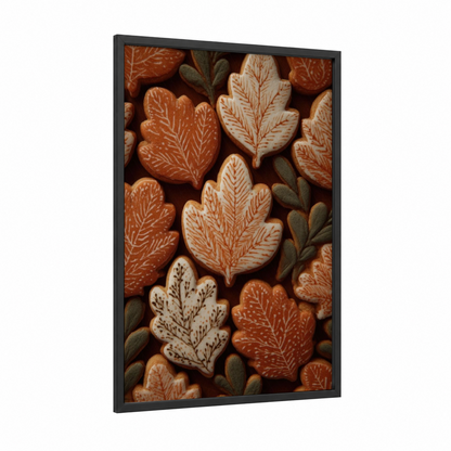 Autumn Leaf Cookies framed kitchen utensils print — black wood frame — russet and cream palette