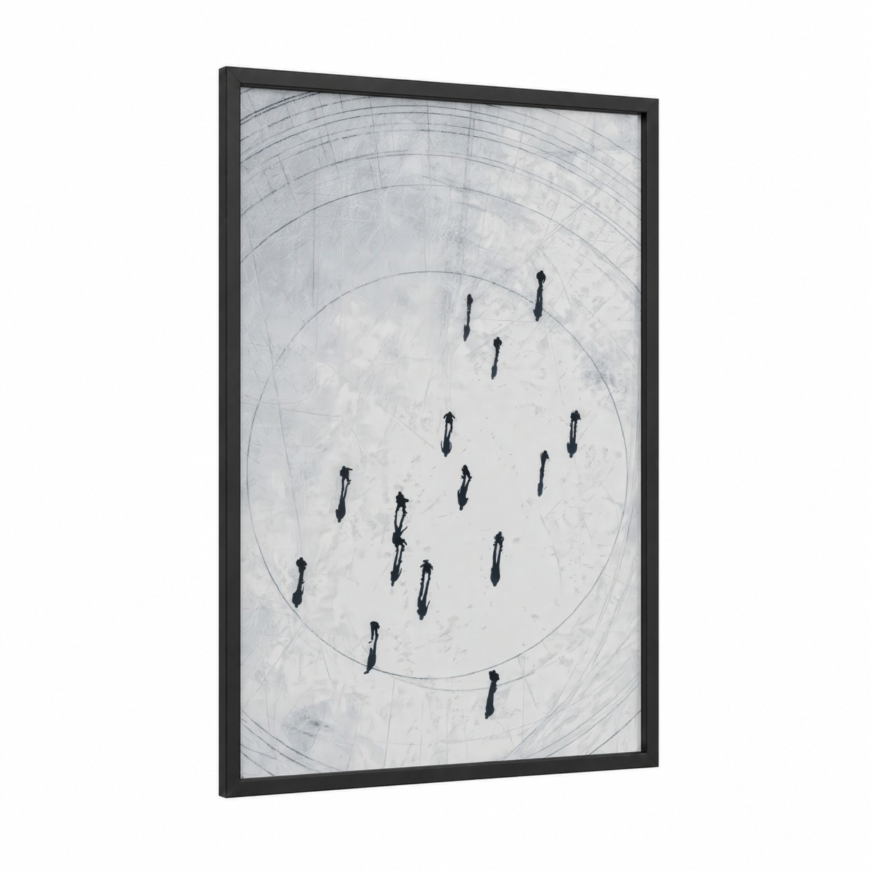 Circular Ice Dance framed ice skating print — black wood frame — white and black and white palette