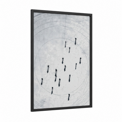 Circular Ice Dance framed ice skating print — black wood frame — white and black and white palette