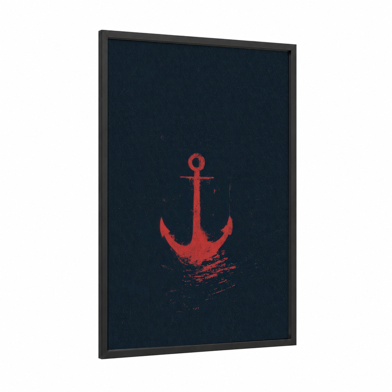 Crimson Anchor framed art print — black wood frame — red and black palette