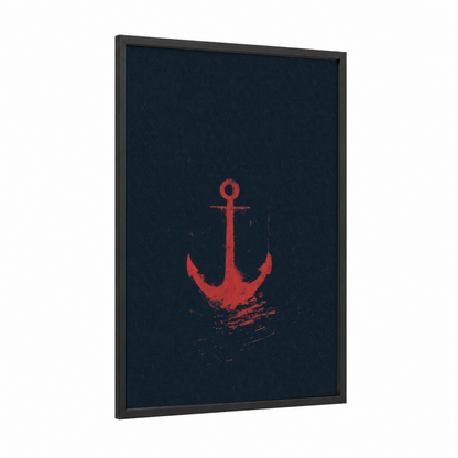 Crimson Anchor framed art print — black wood frame — red and black palette