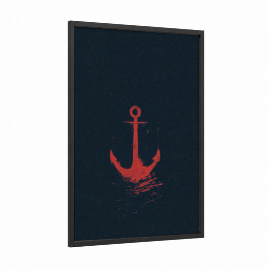 Crimson Anchor framed art print — black wood frame — red and black palette