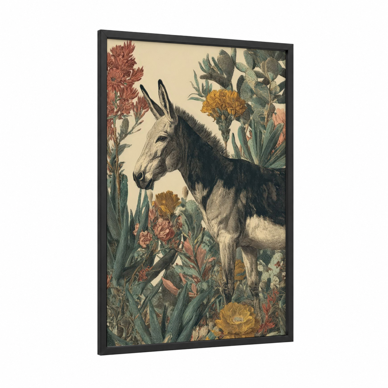 Desert Mule Botanicals framed art print — black wood frame — cream and russet palette