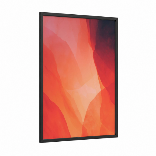 Crimson Supernova framed art print — black wood frame — red and orange palette