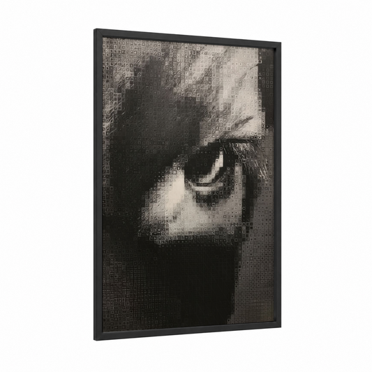 Monochrome Bull framed art print — black wood frame — black and white palette