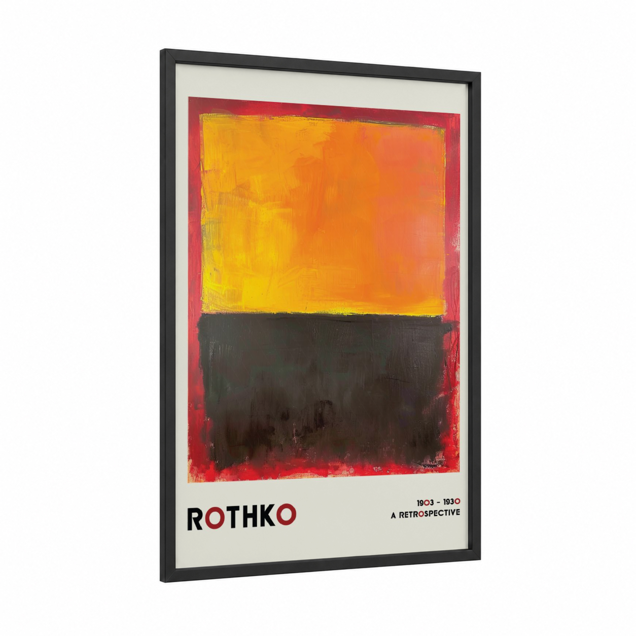 Crimson Sunset Abstract framed abstract classic print — black wood frame — gold and red palette