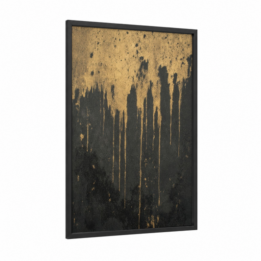 Dripping Gold Pottery framed art print — black wood frame — gold and black palette