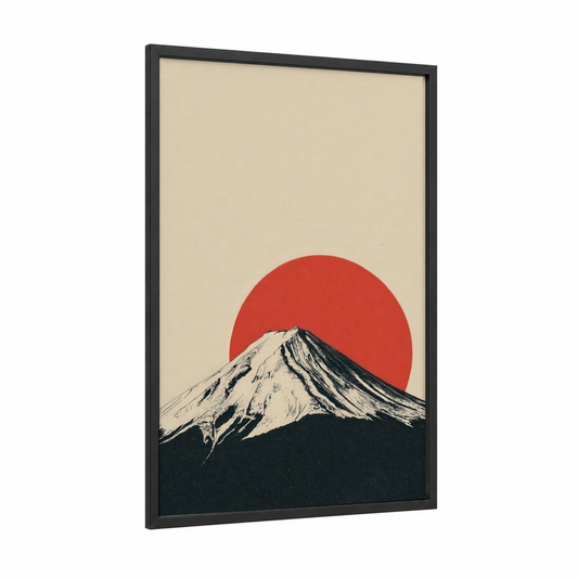Crimson Summit Fuji framed mount fuji print — black wood frame — red and cream palette