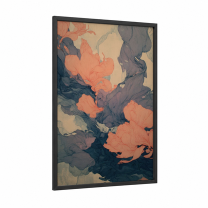 Coral Dance Flow framed zumba print — black wood frame — salmon pink palette