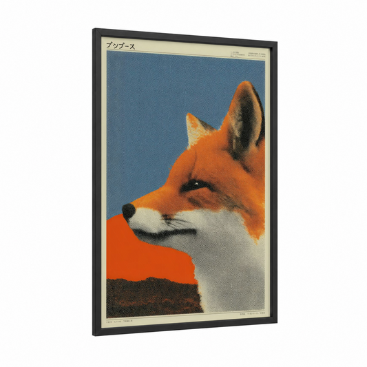 Orange Fox Y2K framed japanese y2k print — black wood frame — orange and blue palette