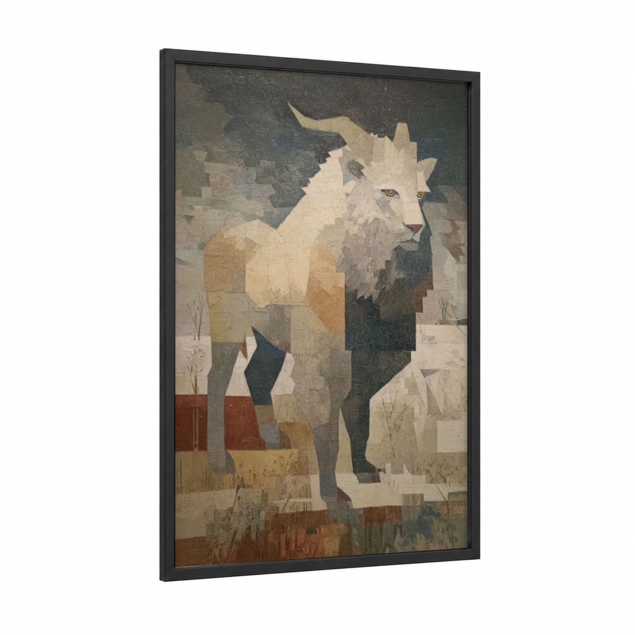 Arctic Chimera framed art print — black wood frame — gray and cream palette