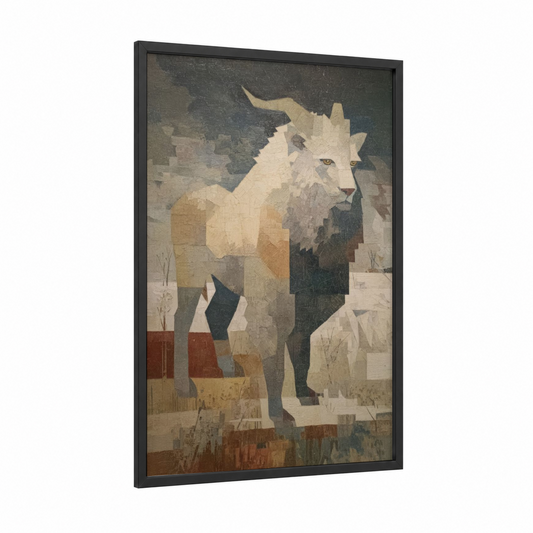 Arctic Chimera framed art print — black wood frame — gray and cream palette