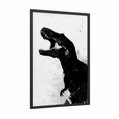 Fierce Dinosaur framed art print — black wood frame — black and white palette