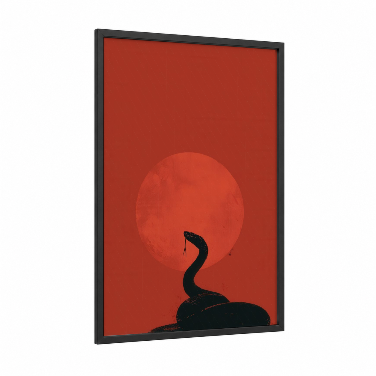 Crimson Python Silhouette framed art print — black wood frame — red and black palette