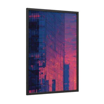 Sunset Reflection Window framed art print — black wood frame — magenta and blue palette