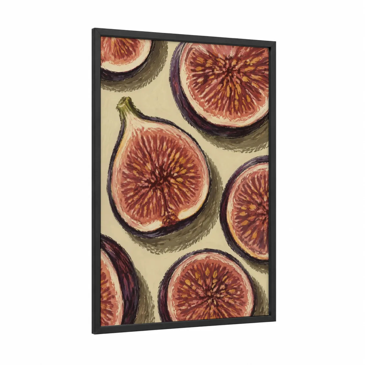 Sliced Figs Kitchen Wall Art framed fruit print — black wood frame — russet and cream palette