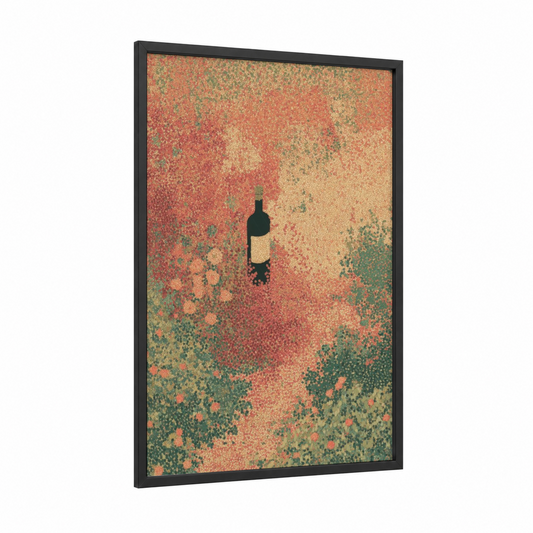 Vineyard Rosé framed rose wine print — black wood frame — salmon pink and sage green palette