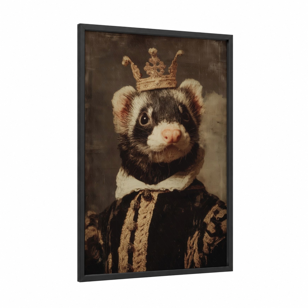 Royal Ferret framed art print — black wood frame — brown and gold palette