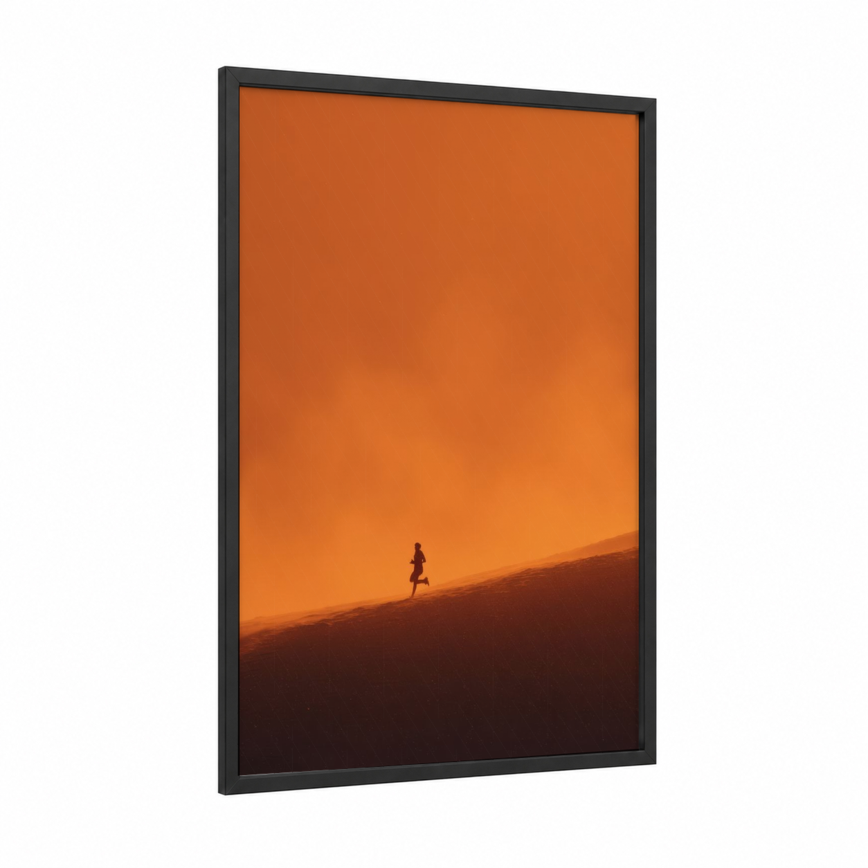 Desert Runner framed running print — black wood frame — orange and brown palette
