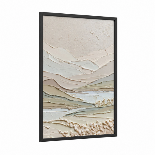 Layered Minimalist framed abstract minimalist print — black wood frame — cream and beige palette