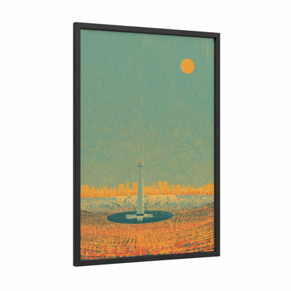 Golden Power Plant framed art print — black wood frame — pumpkin and light green palette