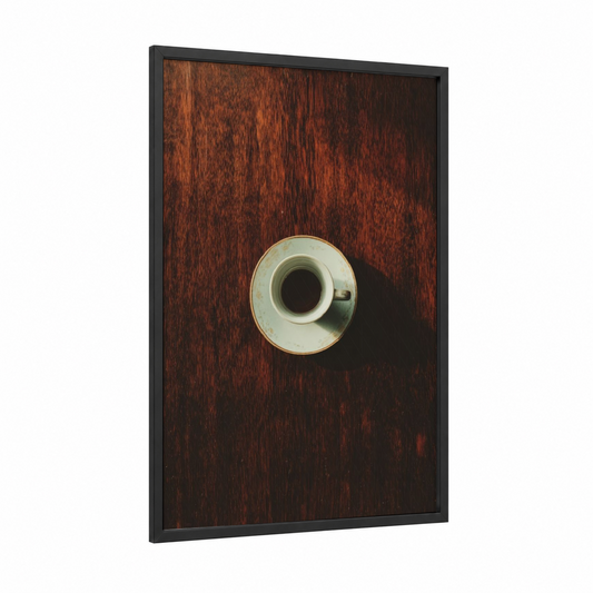 Minimalist Coffee framed art print — black wood frame — russet and cream palette