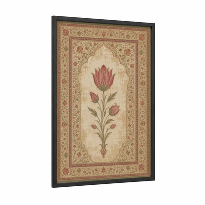 Persian Tulip Floral Wall Art framed art print — black wood frame — beige and rose gold palette