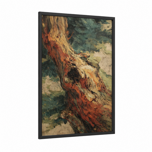 Textured Arbutus framed arbutus tree print — black wood frame — gold palette