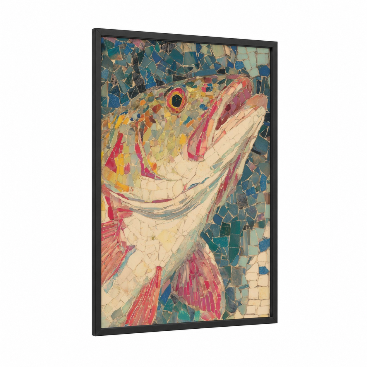 Colorful Snook framed art print — black wood frame — blue and pink palette