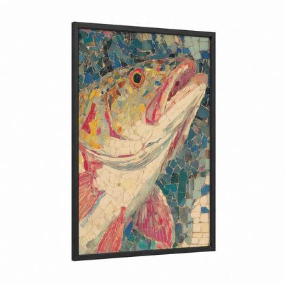 Colorful Snook framed art print — black wood frame — blue and pink palette