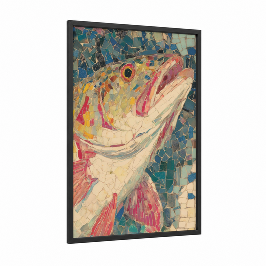 Colorful Snook framed art print — black wood frame — blue and pink palette