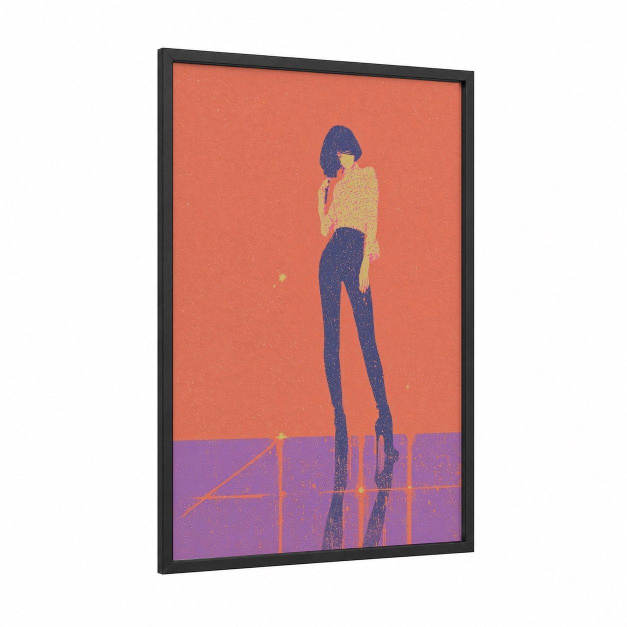 Retro Pop Stance framed art print — black wood frame — pumpkin and purple palette