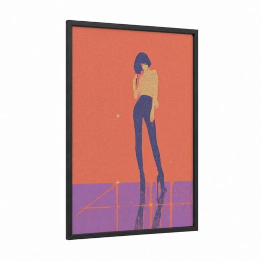 Retro Pop Stance framed art print — black wood frame — pumpkin and purple palette