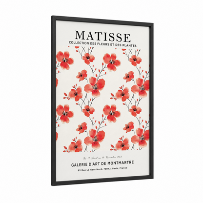 Matisse Poppies framed abstract flower print — black wood frame — salmon pink and white palette