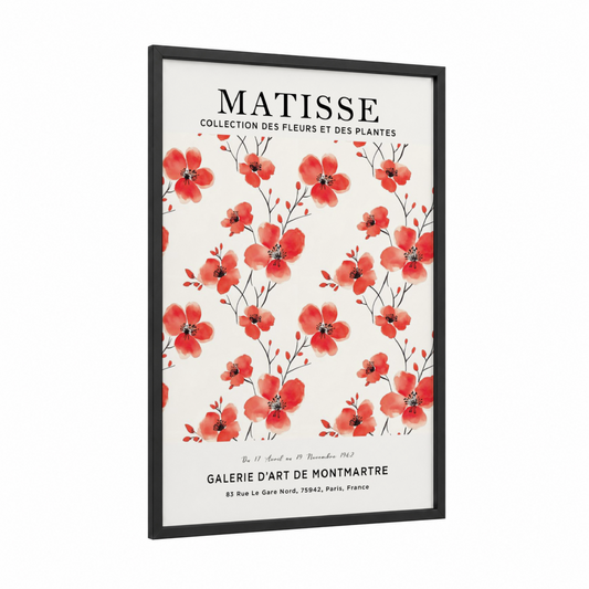 Matisse Poppies framed abstract flower print — black wood frame — salmon pink and white palette