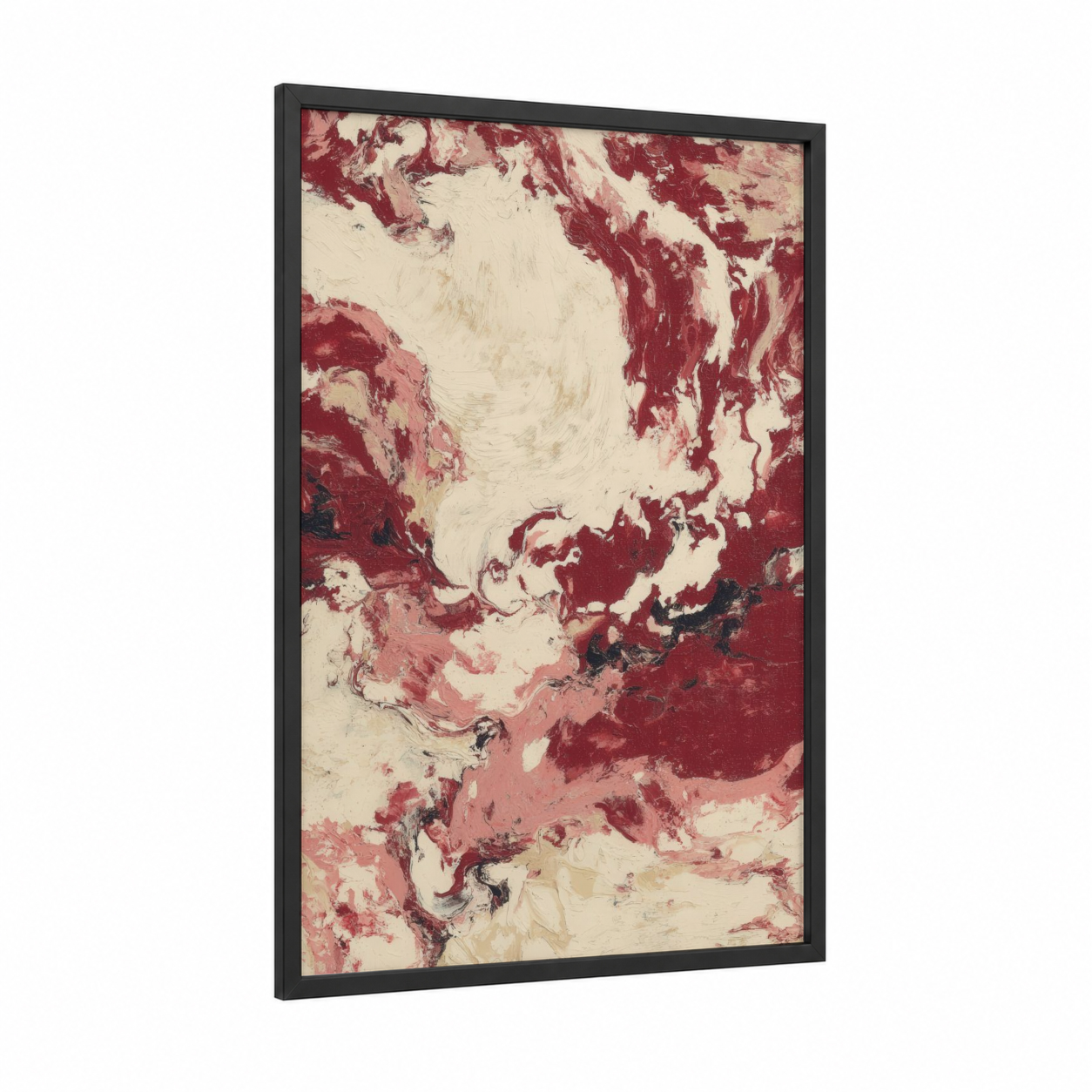 Crimson Marble Meat framed art print — black wood frame — maroon and cream palette