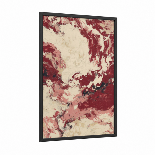 Crimson Marble Meat framed art print — black wood frame — maroon and cream palette