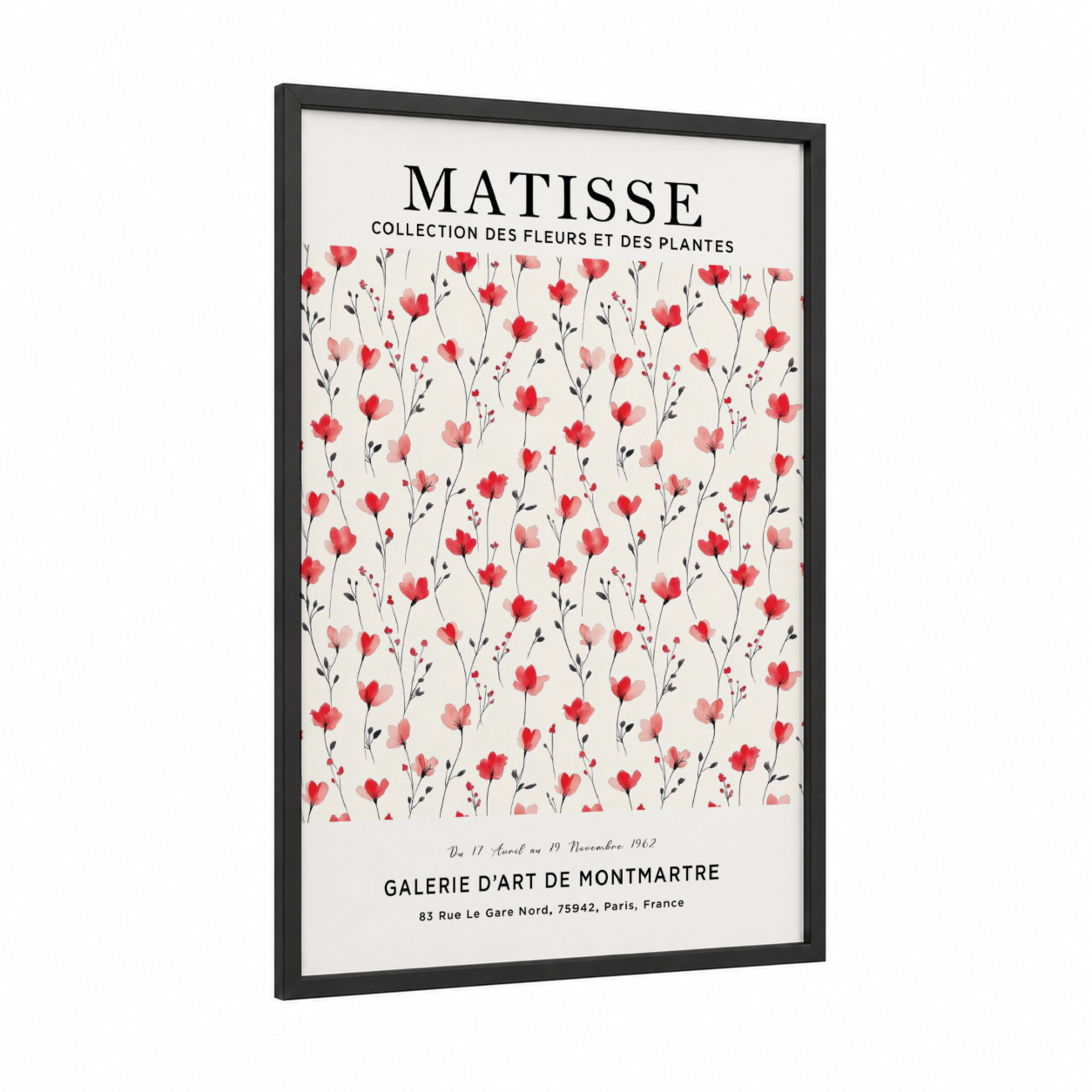 Matisse Poppies framed abstract flower print — black wood frame — red and cream palette