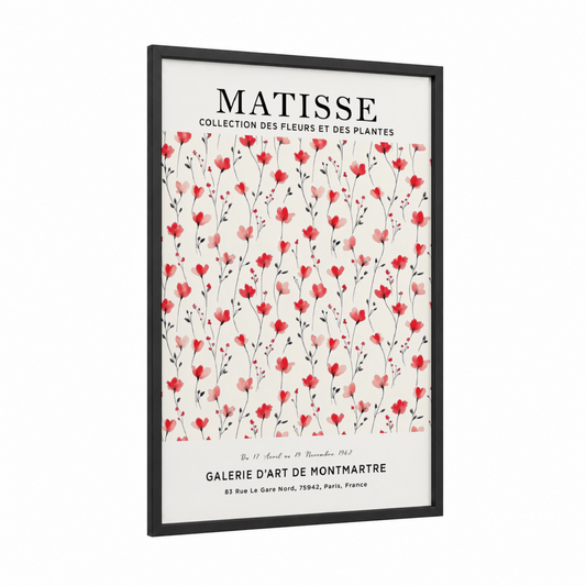 Matisse Poppies framed abstract flower print — black wood frame — red and cream palette