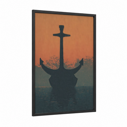 Spiritual Anchor framed art print — black wood frame — dark blue palette