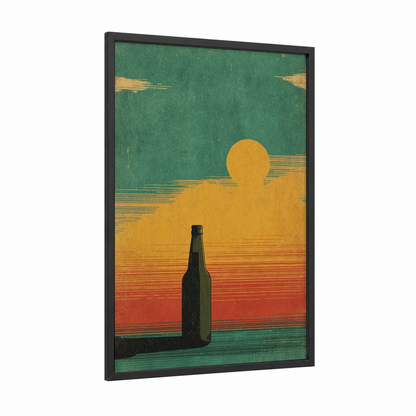 Golden Sunset Beer framed art print — black wood frame — gold and green palette