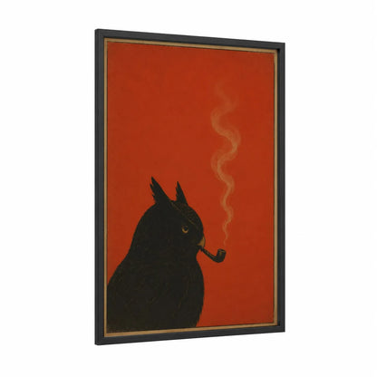 Owl Smoking Pipe Wall Art framed art print — black wood frame — red and black palette