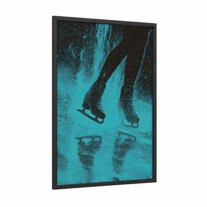 Frozen Motion framed ice skating print — black wood frame — turquoise and black palette